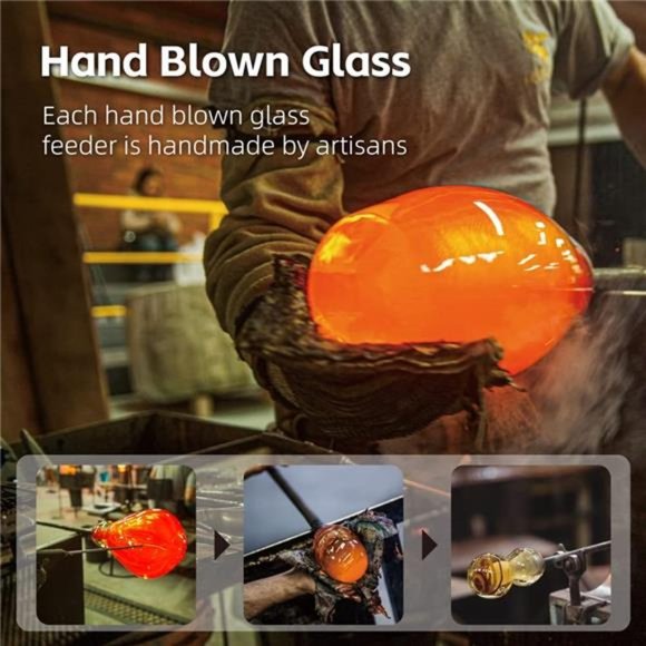 Hummingbird Feeder with Perch - Hand Blown Glass - Blue - 38 Fluid Ounces - Picture 4 of 7